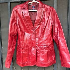 Vintage Cherry Red Gap Leather Jacket